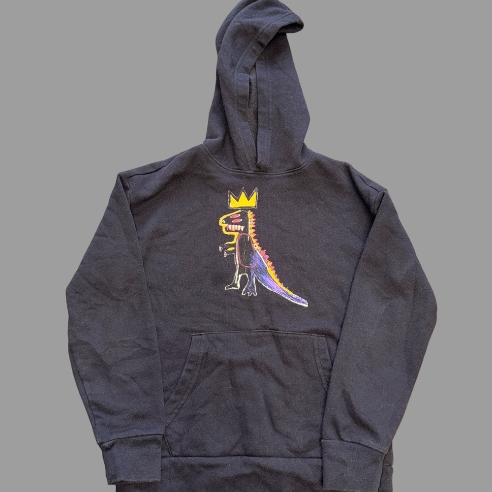 Old Navy Boys Dinosaur Hoodie | Size L | Black Graphic Sweatshirt